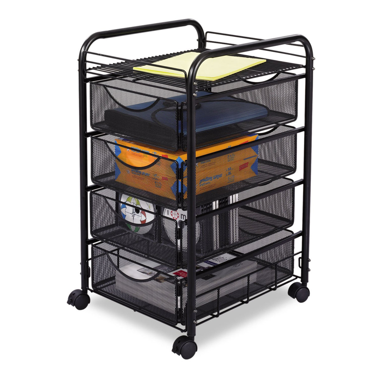 Safco Onyx Rolling File Cart with 4 File Drawers, Fits Letter-Size Hanging Folders, Durable Steel Mesh Construction