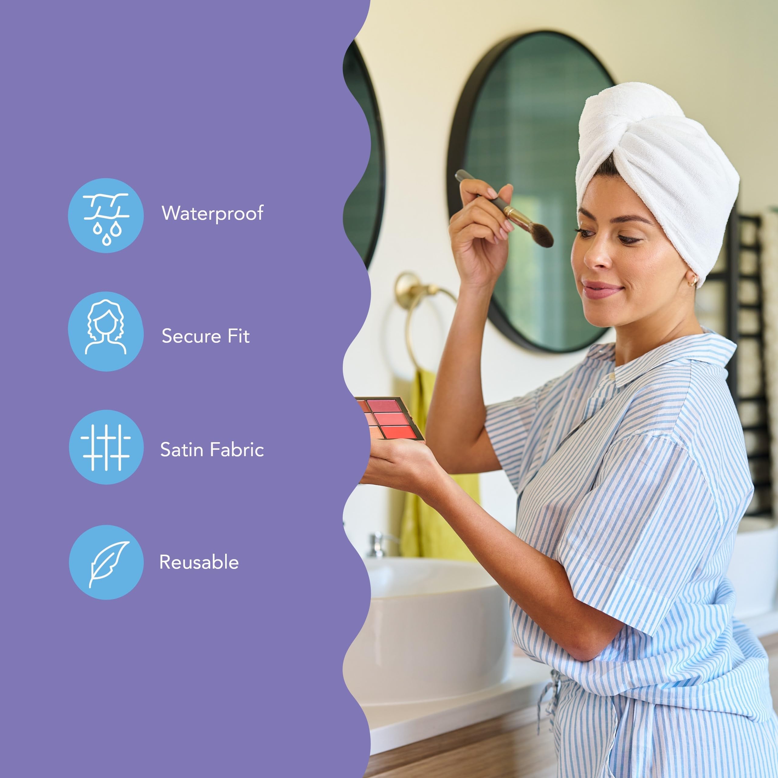 Turbie Twist Deluxe Wet Dry Set - Microfiber Hair Towel Wrap & Stylin' Shower Cap - Travel & Bathroom Essentials - Quick Dry Hai