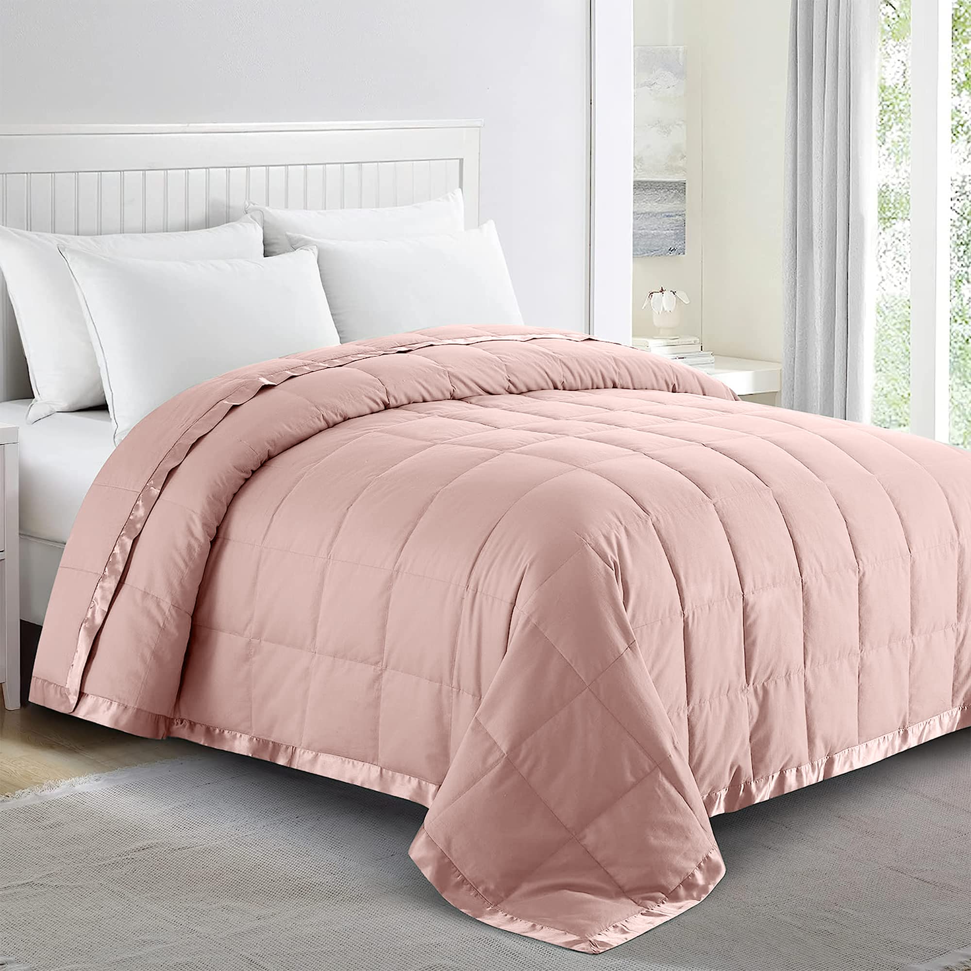 Puredown Blankets Queen Size - Soft Lightweight Down Blanket For All Seasons, Cozy Warm Luxury Bed Blanket With Satin Trim, 100%
