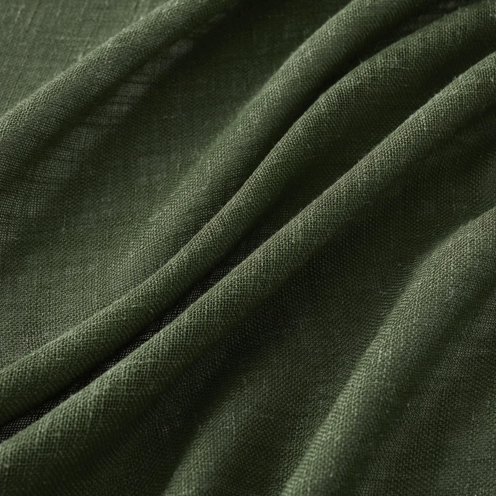 Miulee Olive Green Linen Curtains 102 Inch Length 2 Panels For Bedroom Living Room, Soft Thick Linen Textured Window Drapes Semi Sheer Light Filtering Back Tab Rod Pocket Burlap Look Decor