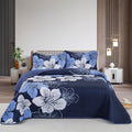 Djy 3 Pieces Quilt Set King Navy Blue Floral Pattern Quilt Coverlet Set Gorgeous Boho Bedspread With 2 Pillow Cases Cozy Microfi