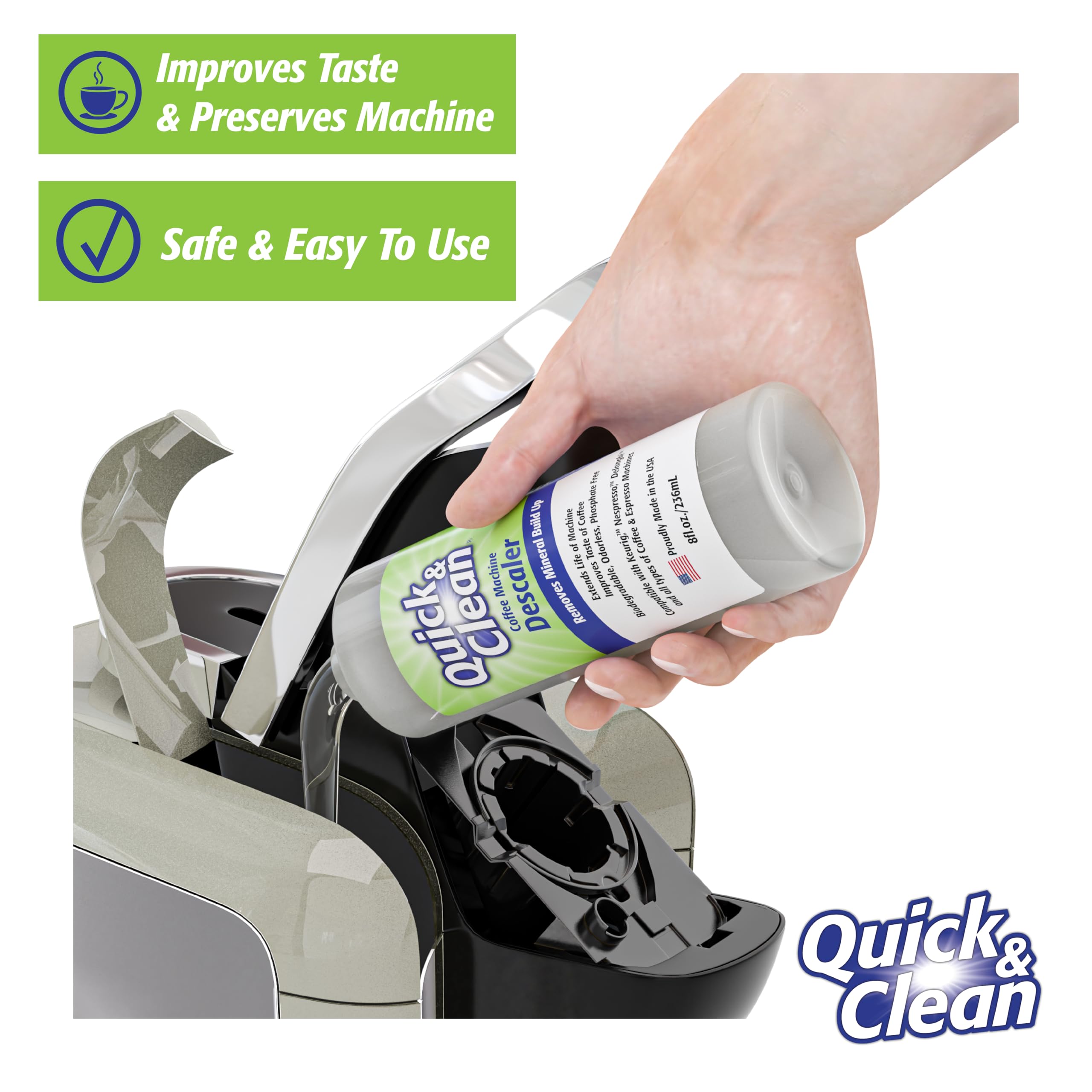 Quick & Clean 2-Pack Descaler (4 Total Uses) - Made In The Usa - Descaling Solution For Keurig, Nespresso, Ninja, Delonghi, Coff