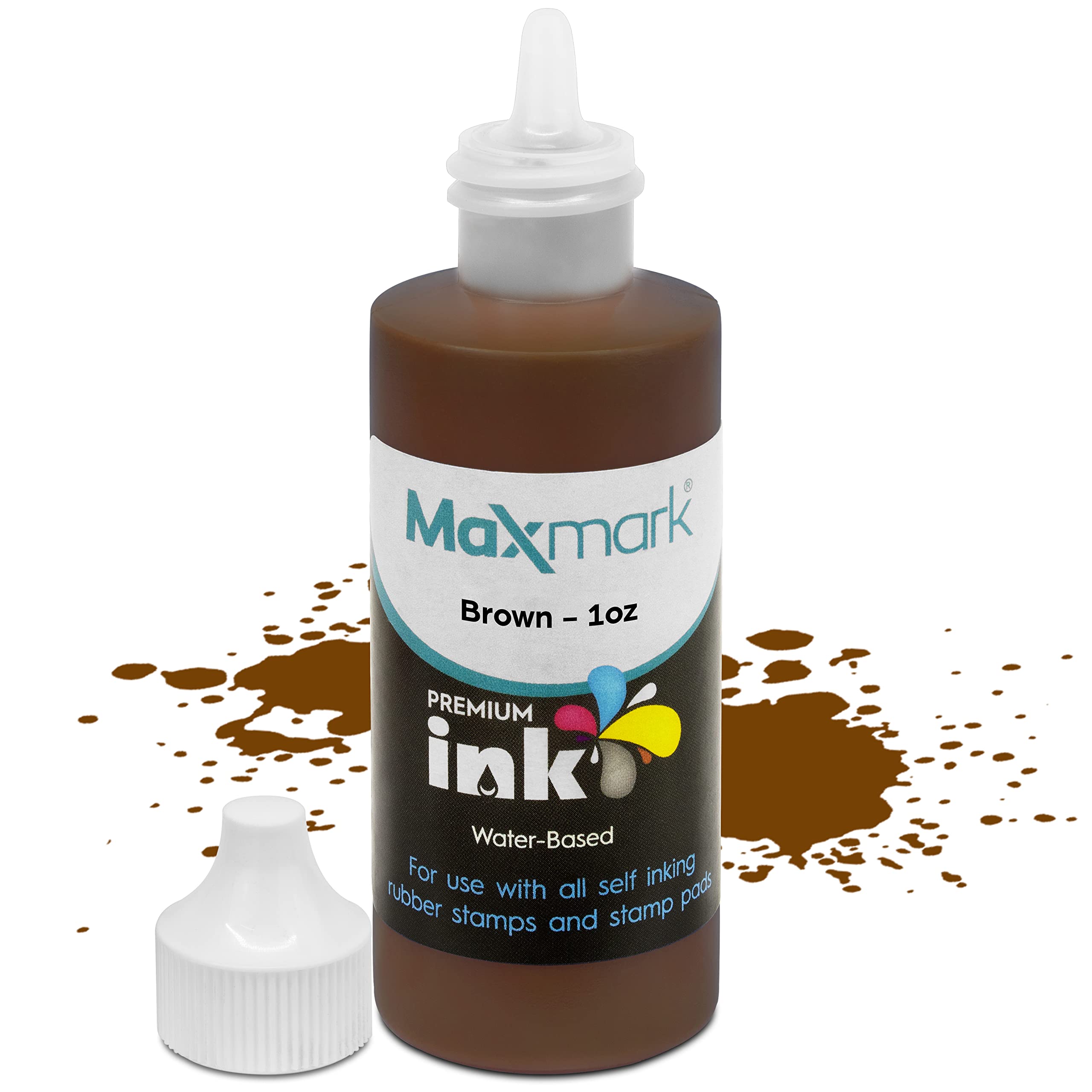 Maxmark Premium Refill Ink For Self Inking Stamps And Stamp Pads, Brown Color - 1 Oz.
