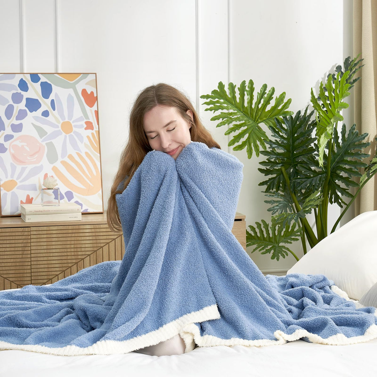 Snuggle Sac Blue Throw Blanket For Couch Bed Sofa 60X80 Inches, Reversible Blue Blanket Microfiber Fluffy Fuzzy Cozy Knit Twin B