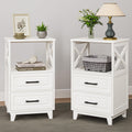 RoyalCraft Tall Nightstand Set of 2, White Side Table with 2 Drawers and Open Shelf, Bedside Table with Solid Feet, Modern Night