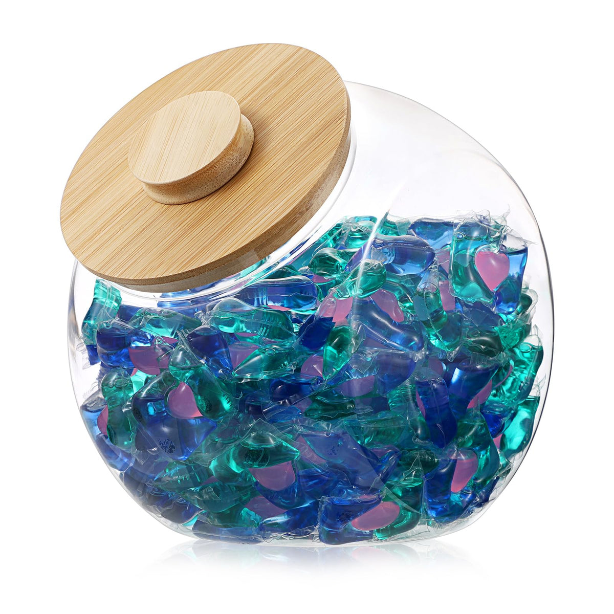 Sumnacon Laundry Pods Container with Wooden Lid Wide Mouth Candy Jar