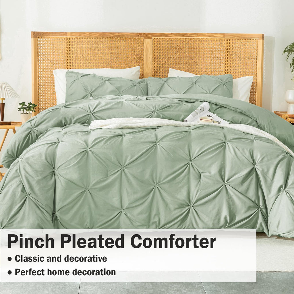 Andency Sage Green Comforter Twin(66X90Inch), 2 Pieces(1 Pintuck Comforter, 1 Pillowcase) Microfiber Pinch Pleat Comforter Set Twin Size, Lightweight And Soft Bedding Comforter Set