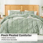 Andency Sage Green Comforter Twin(66X90Inch), 2 Pieces(1 Pintuck Comforter, 1 Pillowcase) Microfiber Pinch Pleat Comforter Set Twin Size, Lightweight And Soft Bedding Comforter Set