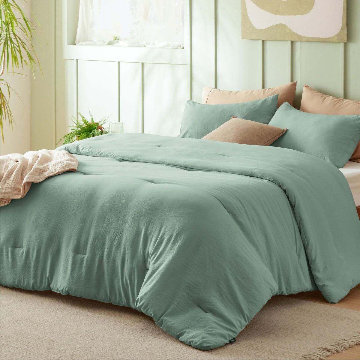 Bedsure Full Size Comforter Sets, Sage Green Soft Prewashed Bed Comforter For All Seasons, 3 Pieces Warm Bedding Sets, 1 Lightwe