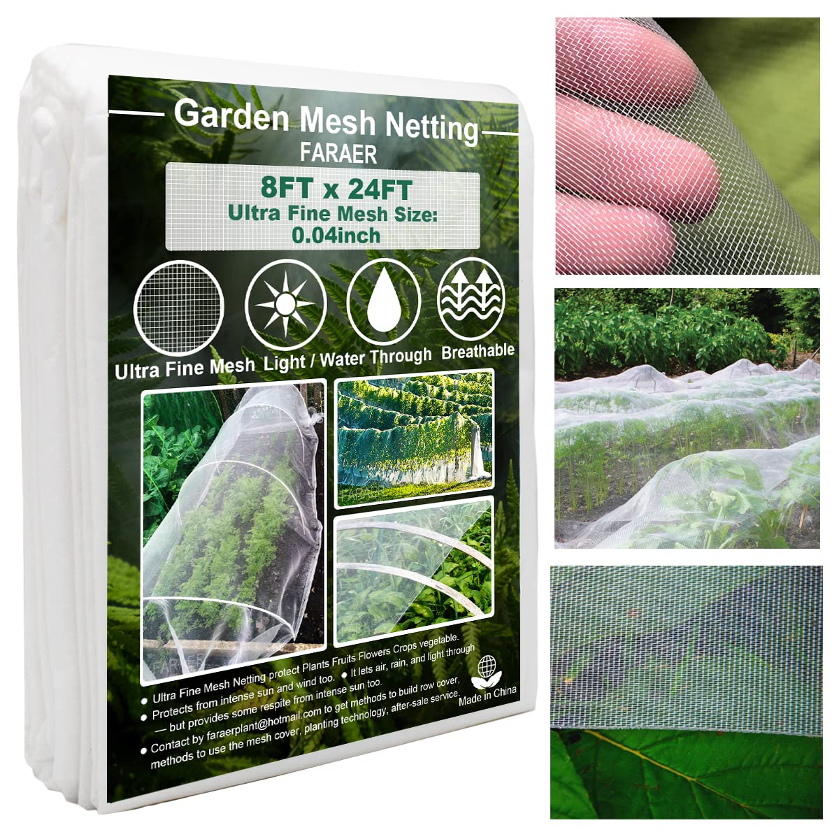 Ultra Fine Garden Mesh Netting, Faraer Plant Covers 8'X24' Garden Netting For Protect Vegetable Plants Fruits Flowers Crops Gree