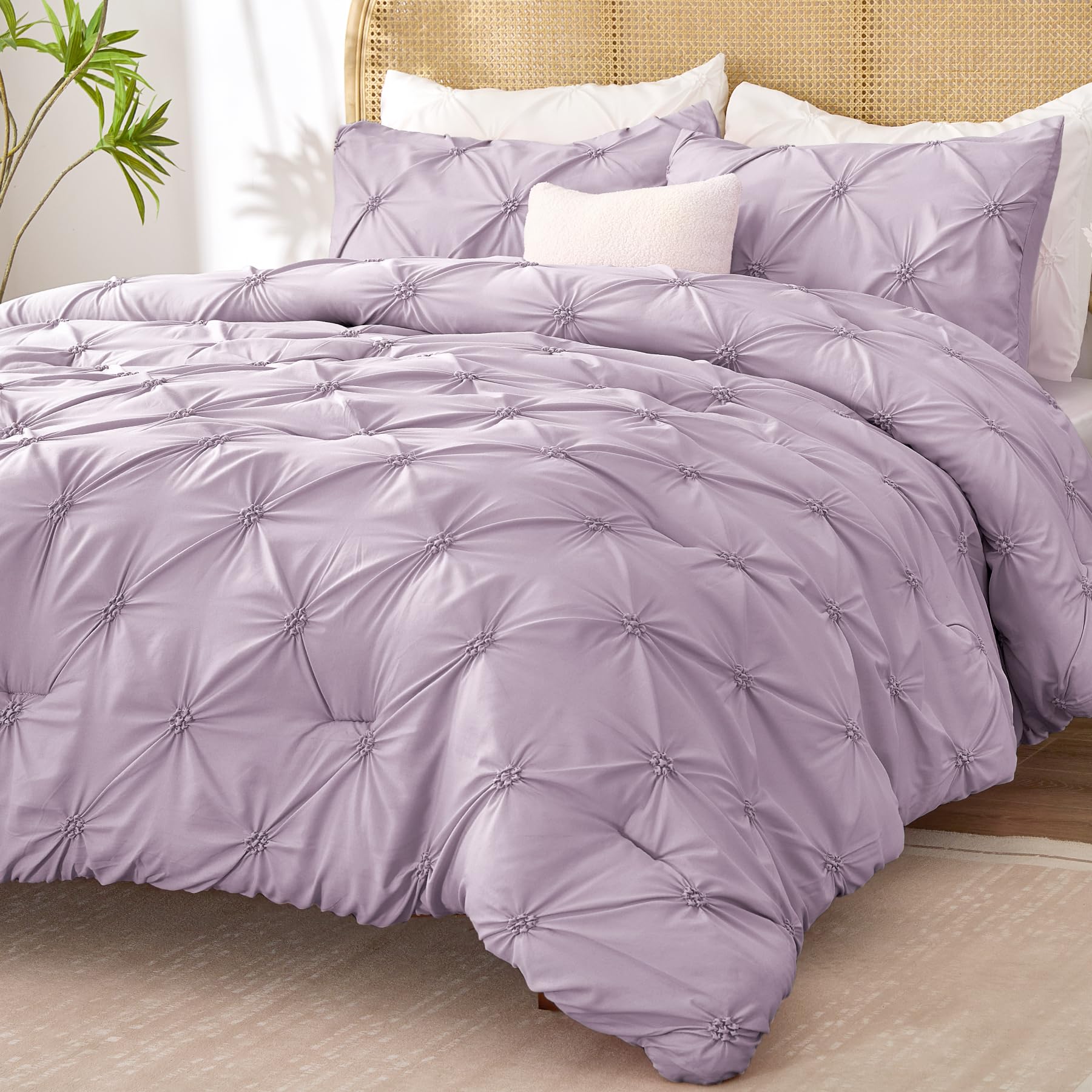 Bedelite Light Purple Twin Comforter Set For Girls - 2 Peices Boho Pintuck Bedding Comforter Sets, Lightweight Soft & Warm Twin