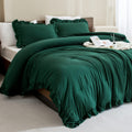 Andency California King Comforter Set Dark Green (104X96Inch), 3 Pieces Cal King Ruffle Comforter, Oversized Farmhouse Shabby Ch