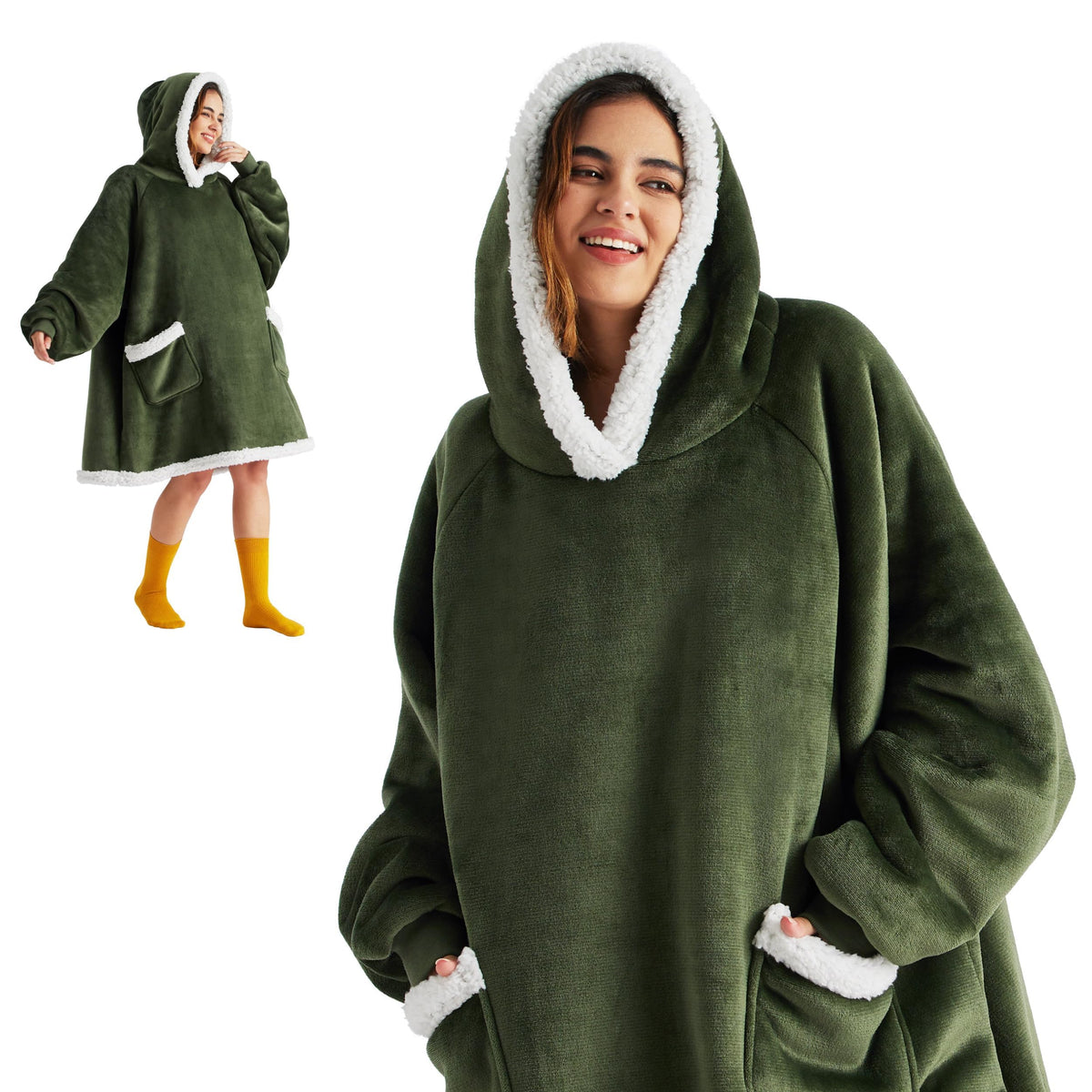 Bedsure Wearable Blanket Hoodie - Sherpa Hooded Blanket As Gifts For Mom Women Girlfriend Kids, Cozy Sweatshirt Blanket, Solid,