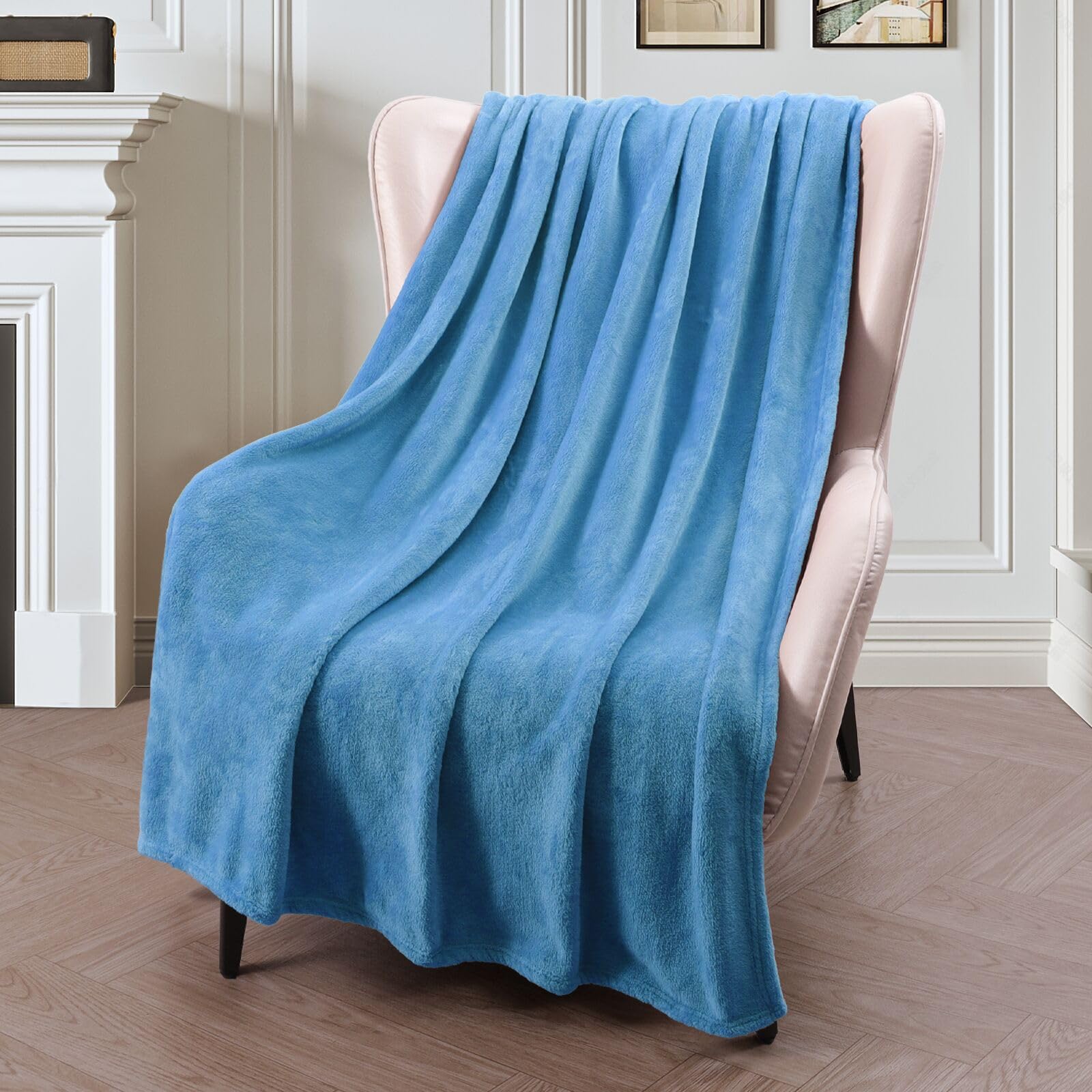 Exclusivo Mezcla Extra Large Fleece Throw Blanket For Couch, Sofa, 300Gsm Super Soft And Warm Blankets, Washed Blue Throw All Se