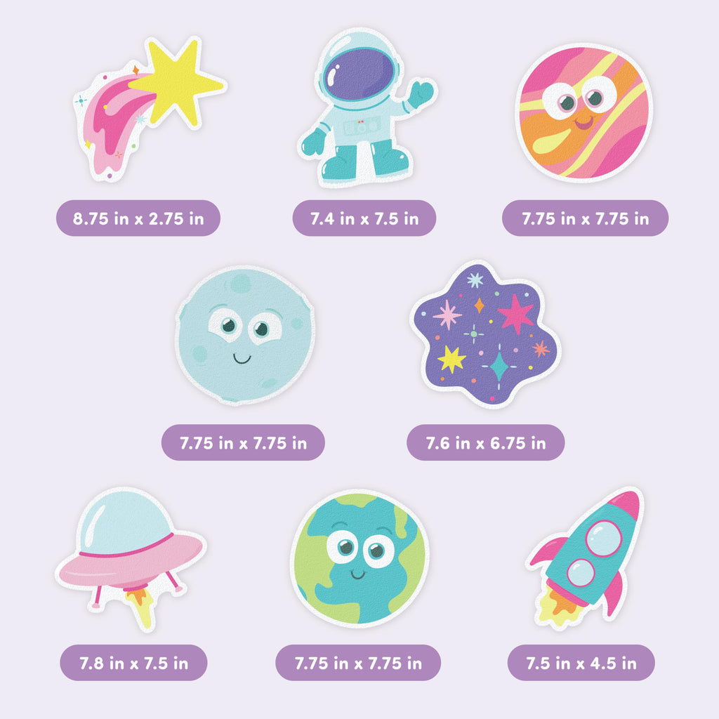 Glo Pals Galaxy Grips Textured Non-Slip Bathtub Stickers, 8 Extra Large Fun Kids Anti Slip Bath Decals