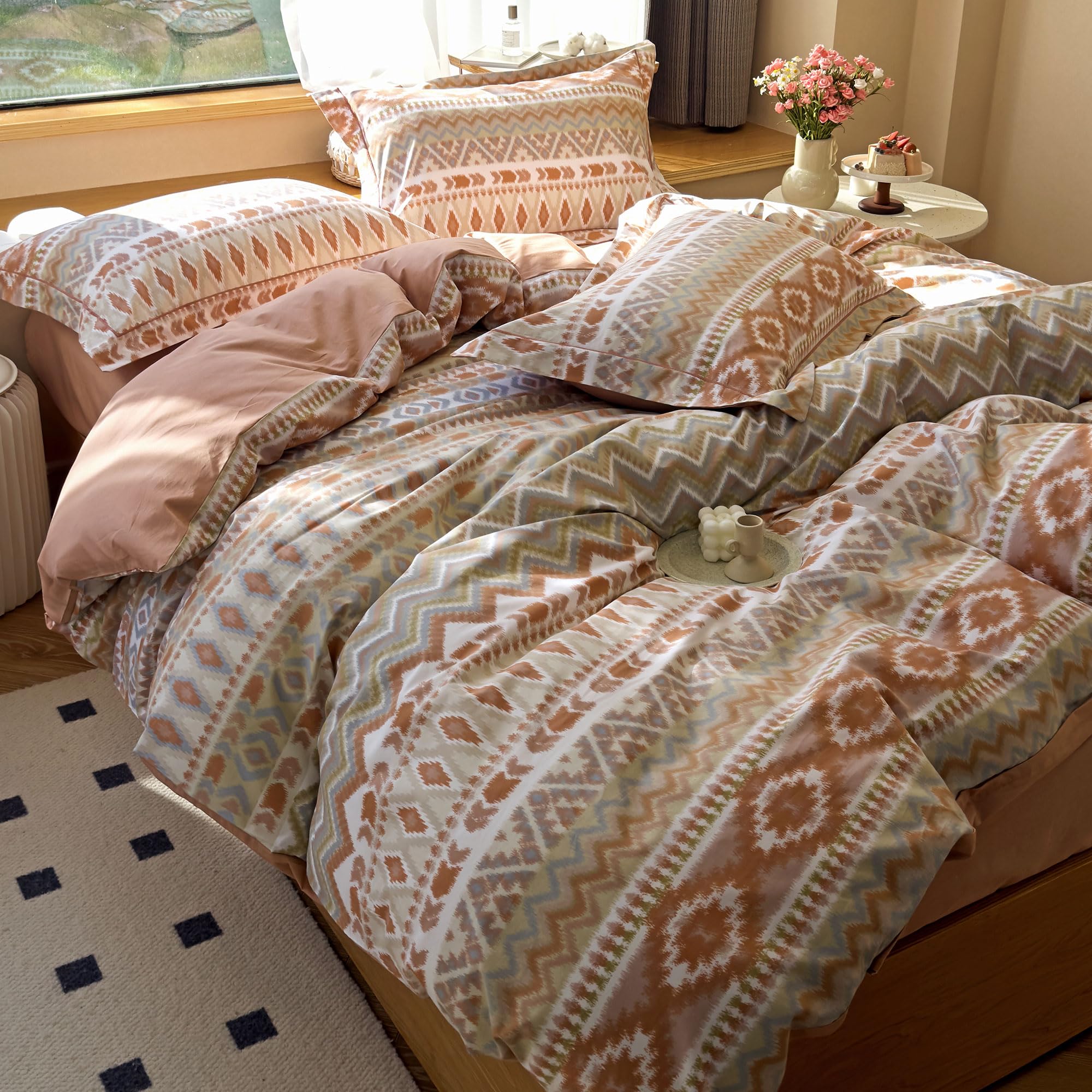 Aojim Exquisite Nordic Style Duvet Cover Set For Kids Adults, Pure Cotton Soft Comforter Cover Set 3Pcs,1 Multicolored Unique Qu