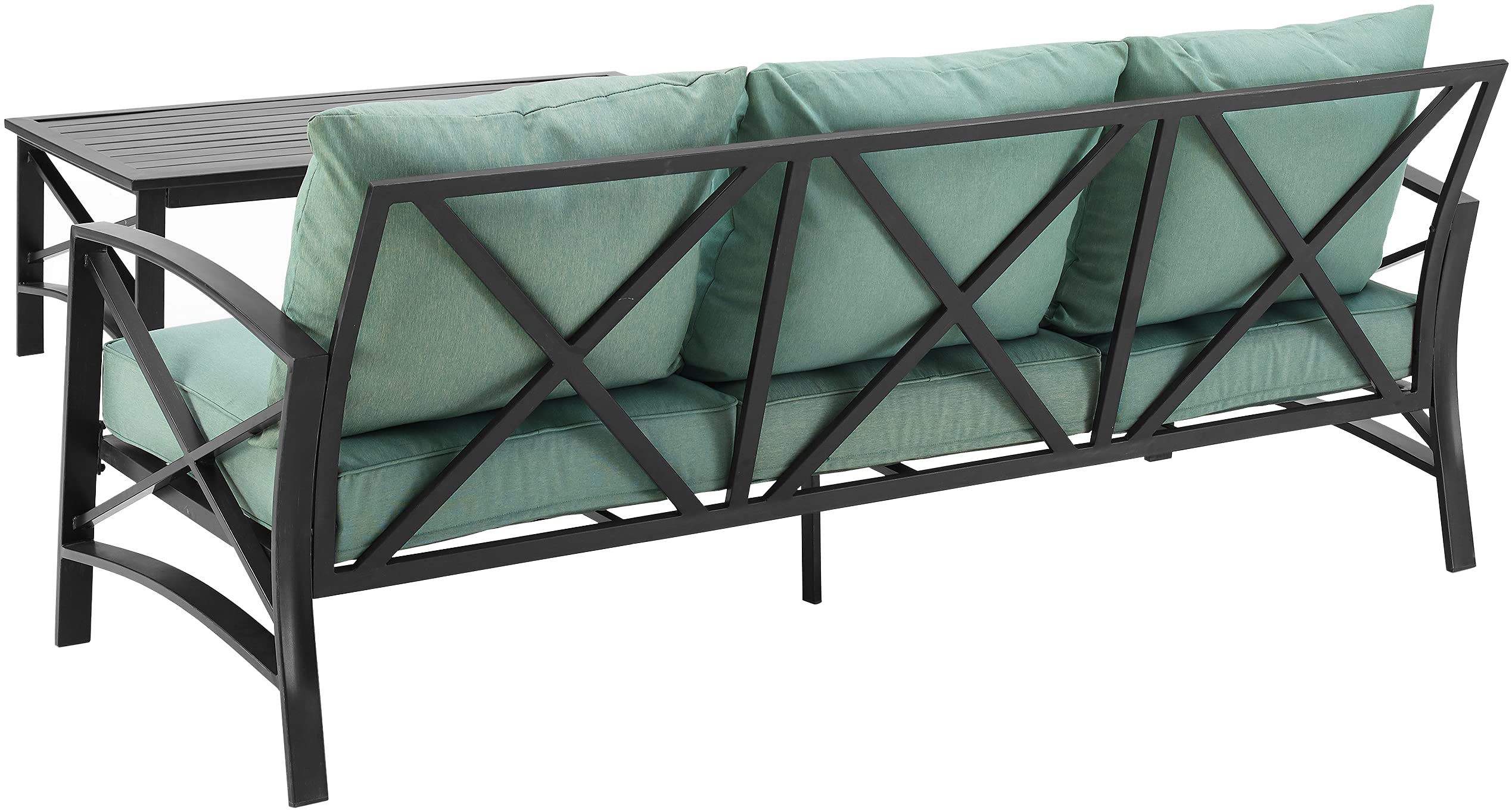 Crosley Furniture Kaplan 2-Piece Outdoor Sofa Patio Furniture Set, Conversation Sets For Porch, Deck, Oiled Bronze With Mist Cushions