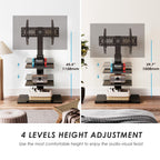 Fitueyes Iron Base Universal Floor Tv Stand Swivel Tilt Mount Tv Stand Base For 32-75 Inch Tvs Corner Tv Stand With Height Adjustable Entertainment Shelves Wire Management (Black)