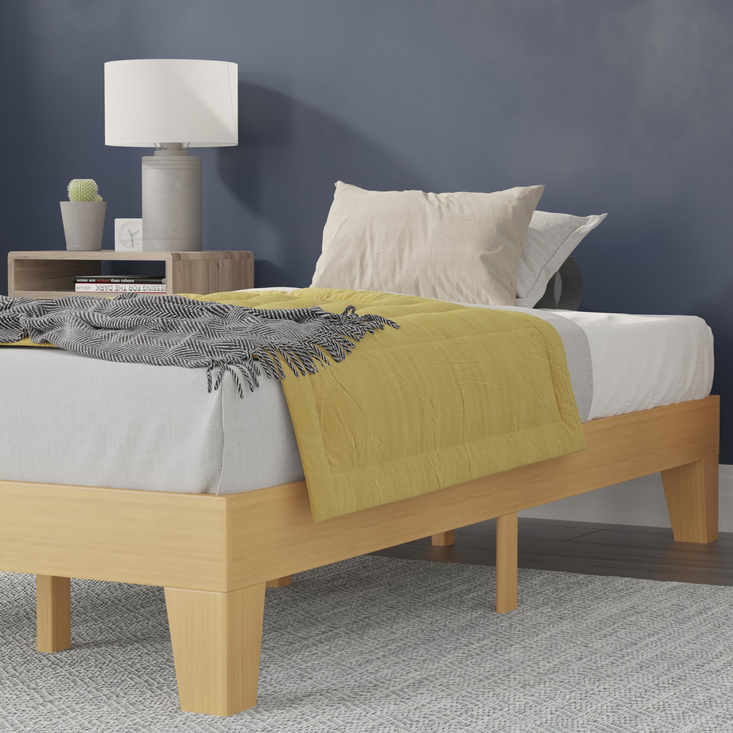 Flash Furniture Evelyn Wooden Platform Bed - Natural Pine Finish - Twin - Wooden Slat Support - No Box Spring Required - Easy Assembly