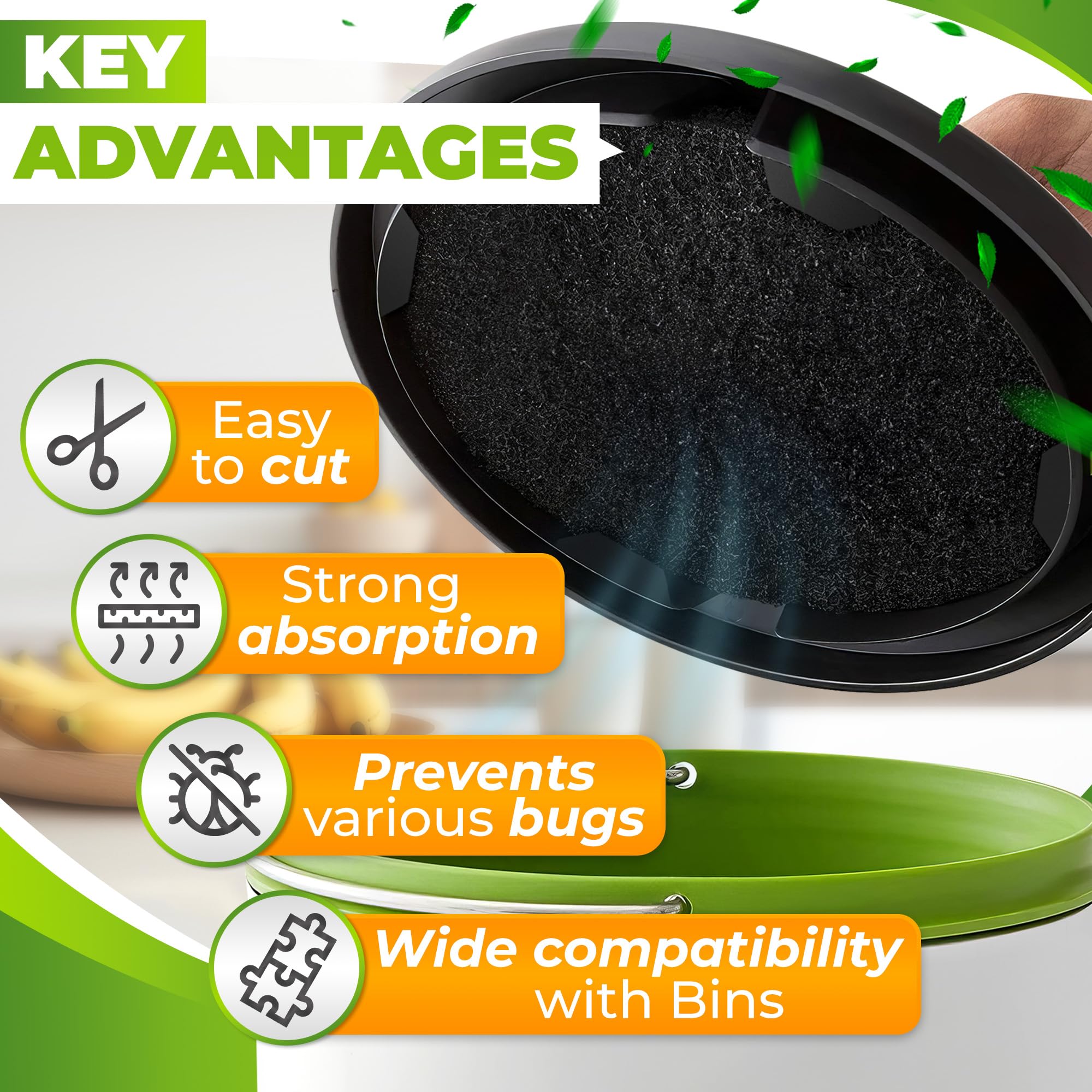 Reluen 12 Pcs Charcoal Filters for Compost Bucket - Activated Charcoal, Flexible Design, Strong Odor Absorption, 6.7 x 0.6 Inches, Black