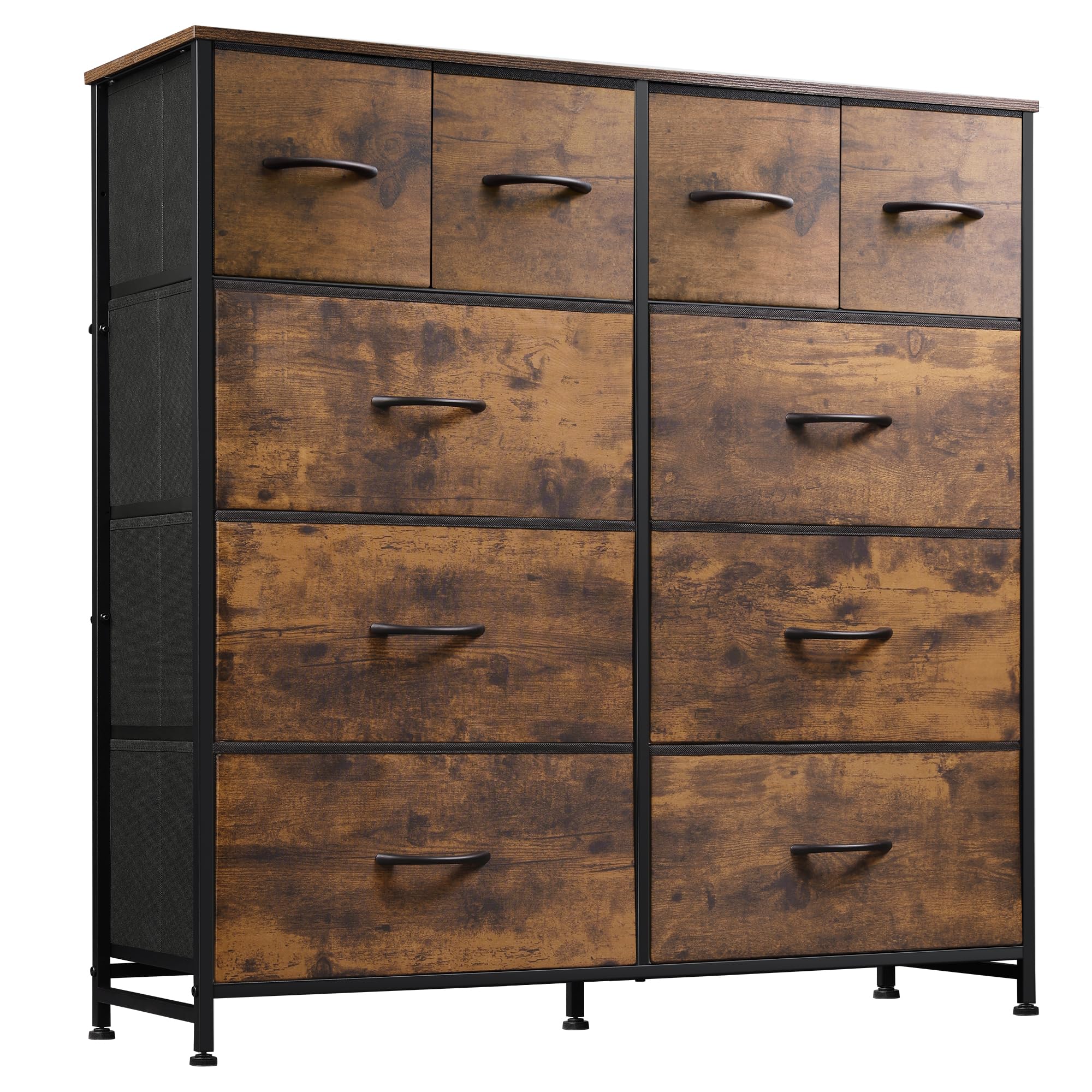 Wlive Dresser For Bedroom With 10 Drawers, Wide Fabric Dresser For Storage And Organization, Bedroom Dressers, Chest Of Drawers For Living Room, Closet, Hallway, Rustic Brown Wood Grain Print