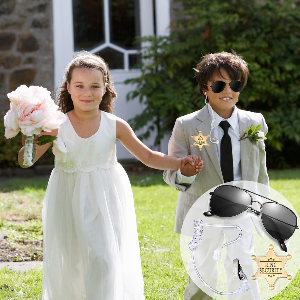 Ring Wedding Bearer Security:Ring Wedding Security Set Sun Glasses + Earpiece Cosplay + Ring Badge Ring Box Bearer For Kids Outf