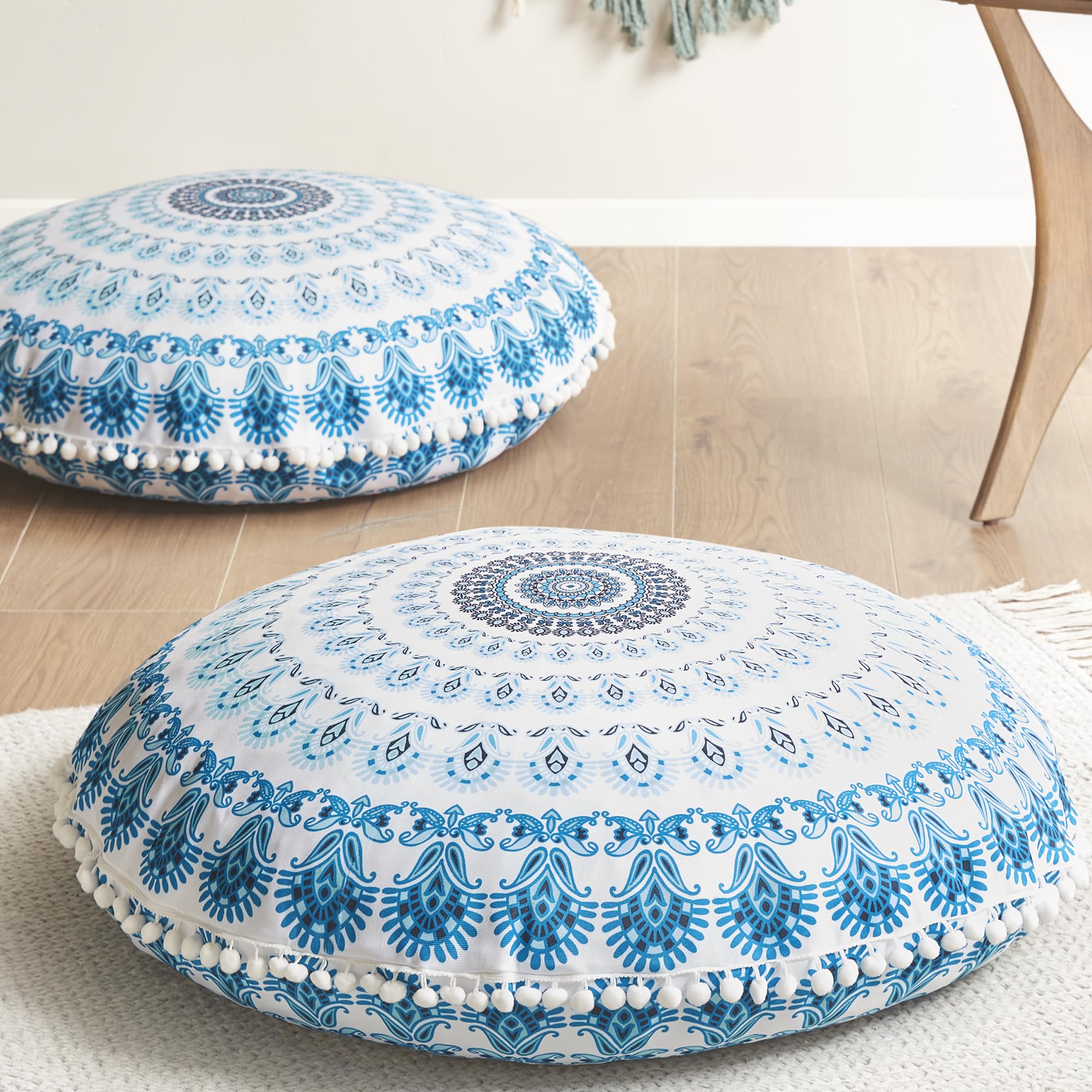 Codi Meditation Floor Pillow Set Of 2, Round Large Pillows Seating For Adults, Bohemian Mandala Circle Cushion For Outdoor Firep