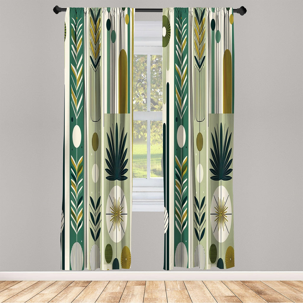 Ambesonne Mid Century Modern Curtains, Abstract Circles Leaves And Stripes In Nature Color Palette, Window Treatments 2 Panel Se