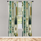 Ambesonne Mid Century Modern Curtains, Abstract Circles Leaves And Stripes In Nature Color Palette, Window Treatments 2 Panel Se