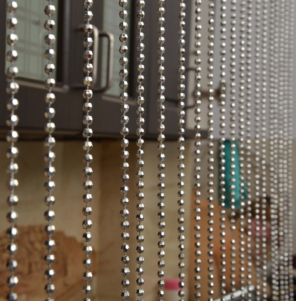 Pindia 7Ft Strings Bead Curtain Silver Round Fancy Sparkling Door Window String Beads Thread Sheer Shear Rod Room Hanging  Silv