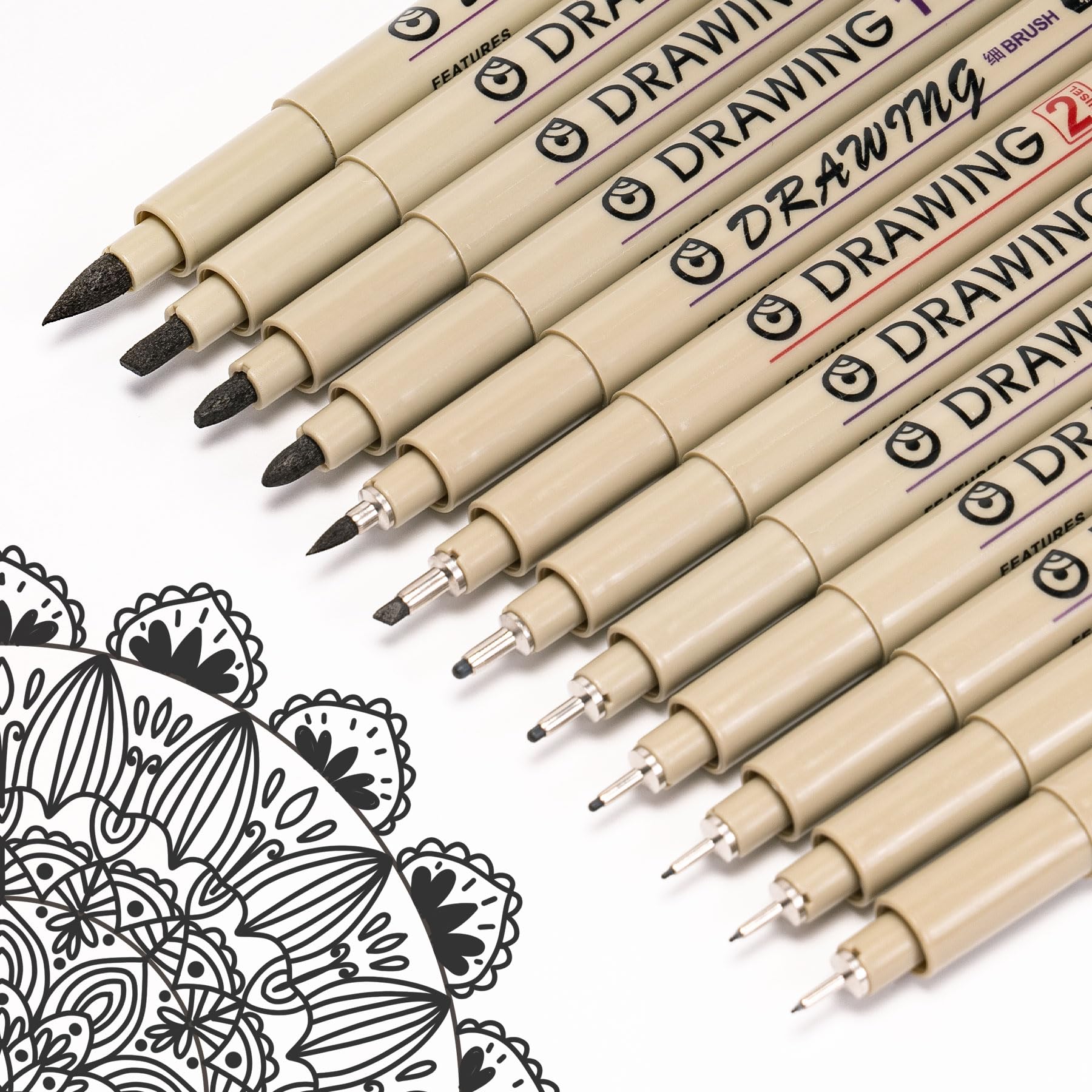 Toptime Fineliner Pens, 12 Pack Pen Set Black, Technical Drawing Pens For Artist No Bleed Calligraphy Pens, Archival Ink Brush P