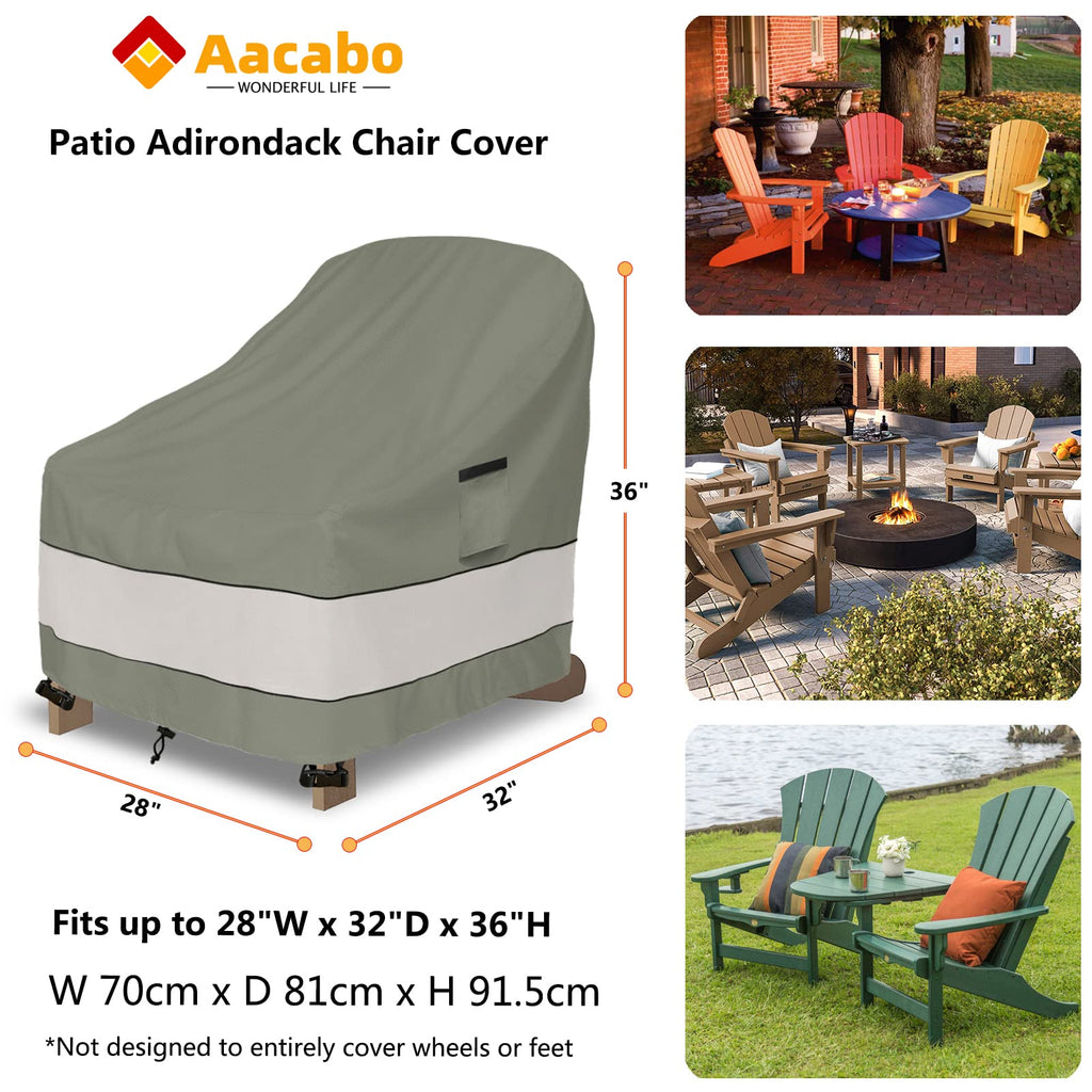 Outdoor Adirondack Chair Cover 2 Pack,Waterproof 100% Patio Chair Covers,30W X 34 D X 36 H Inches,Patio Adirondack Chair Cover For Outdoor Chair -Grayish Green