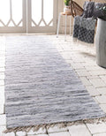 Unique Loom Chindi Cotton Collection Soft Hand Woven Natural Fiber Striped Area Rug, 2 ft 7 in x 9 ft 10 in, Gray/Ivory