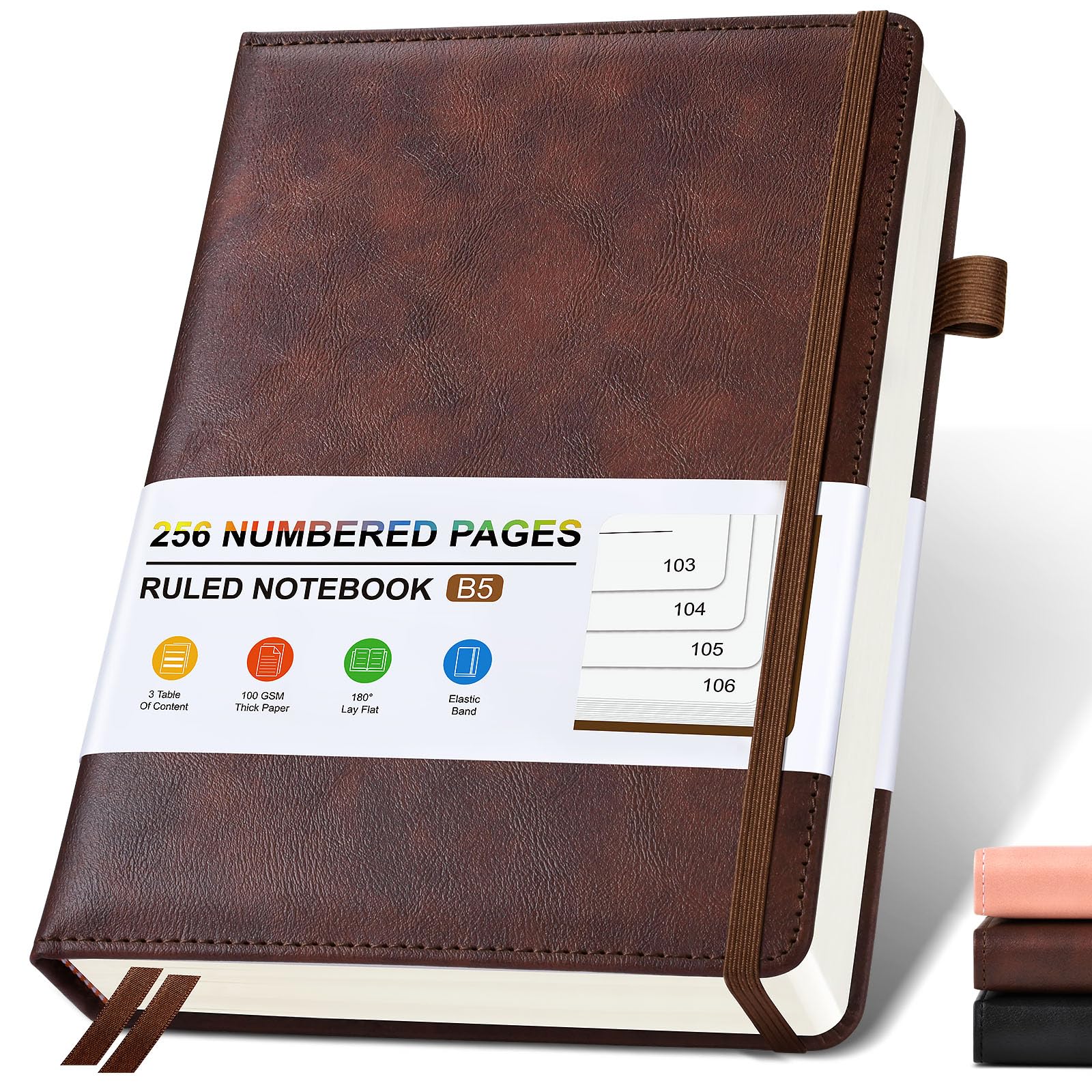 Lined Leather Journal Notebook For Men Women, Hardcover Journals With 256 Numbered Pages, B5 Journaling Notebooks For Writing, 1