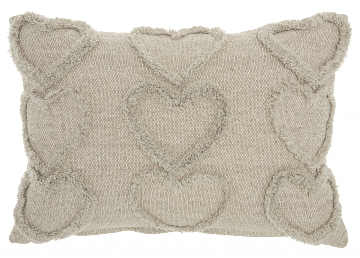 HomeRoots Grey Cotton Whimsical Heart Detail Gray Lumbar Pillow