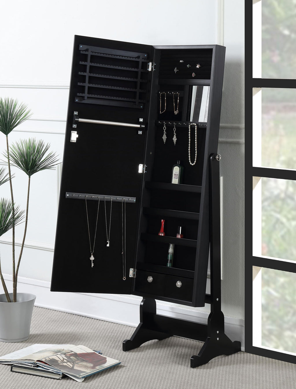 Coaster Home Furnishings Tutuola Cheval Mirror with Jewelry Storage Black