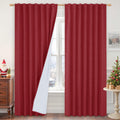 LAMIT Red 100% Blackout Linen Curtains, 84 Inch Linen Textured Living Room Christmas Decor Panels Room Darkening Back Tab and Ro