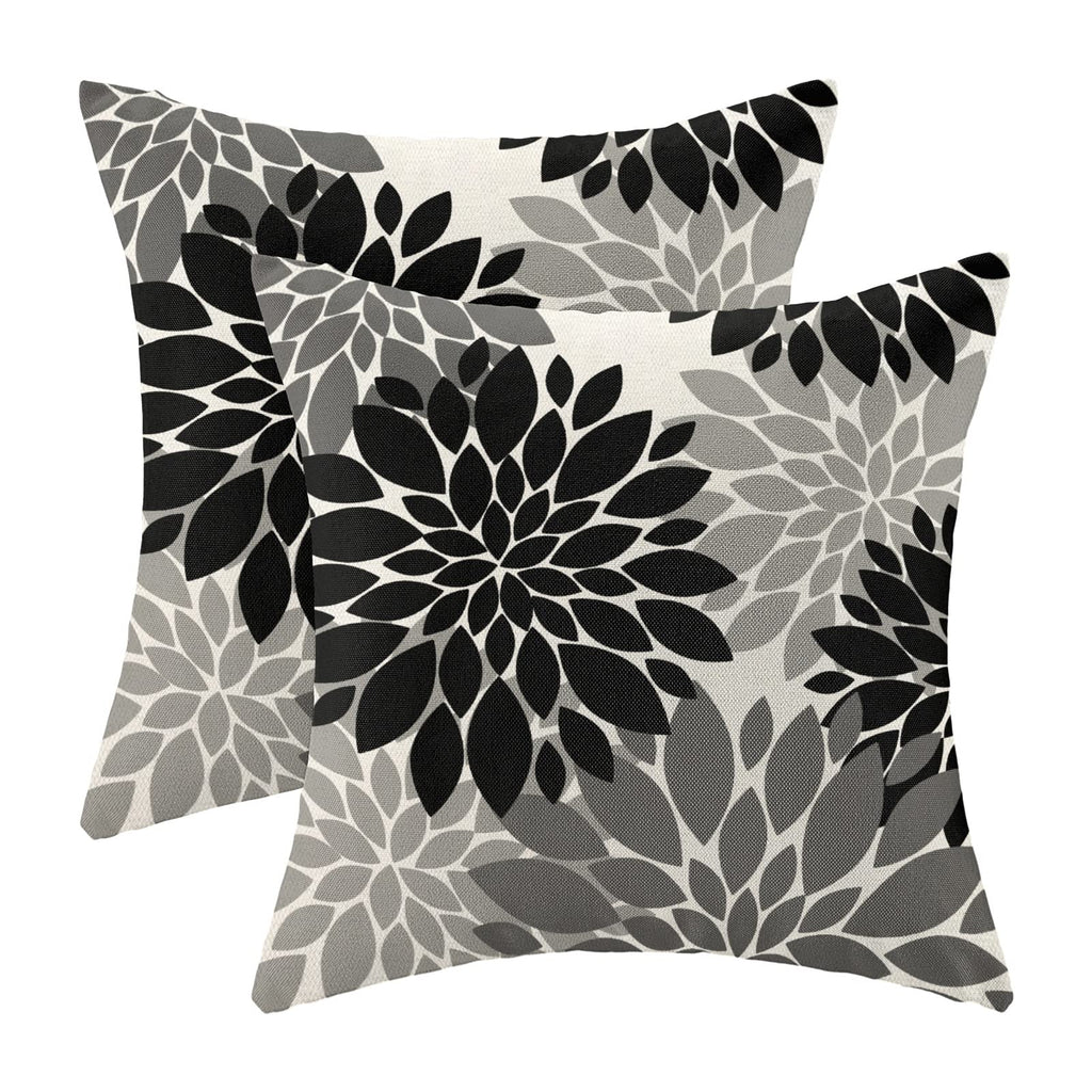 CXMEIFLY Black Grey Gray Pillow Covers 16x16 Inch Set of 2 Dahlia Floral Decor Throw Pillows Summer Modern Geometry Flower Outdo