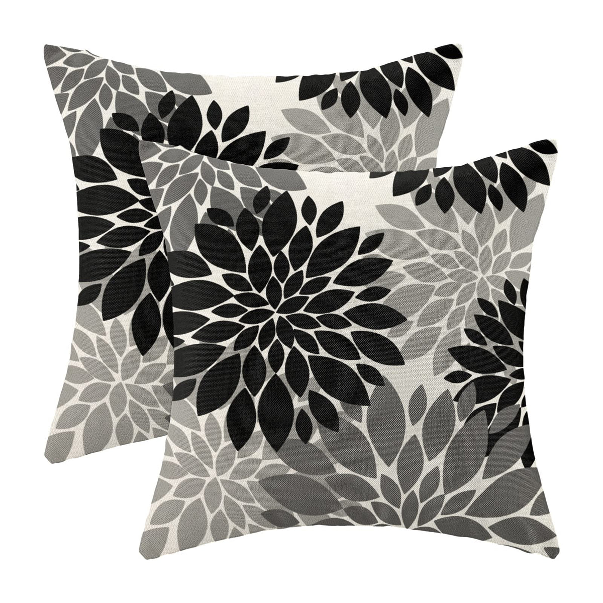 CXMEIFLY Black Grey Gray Pillow Covers 16x16 Inch Set of 2 Dahlia Floral Decor Throw Pillows Summer Modern Geometry Flower Outdo