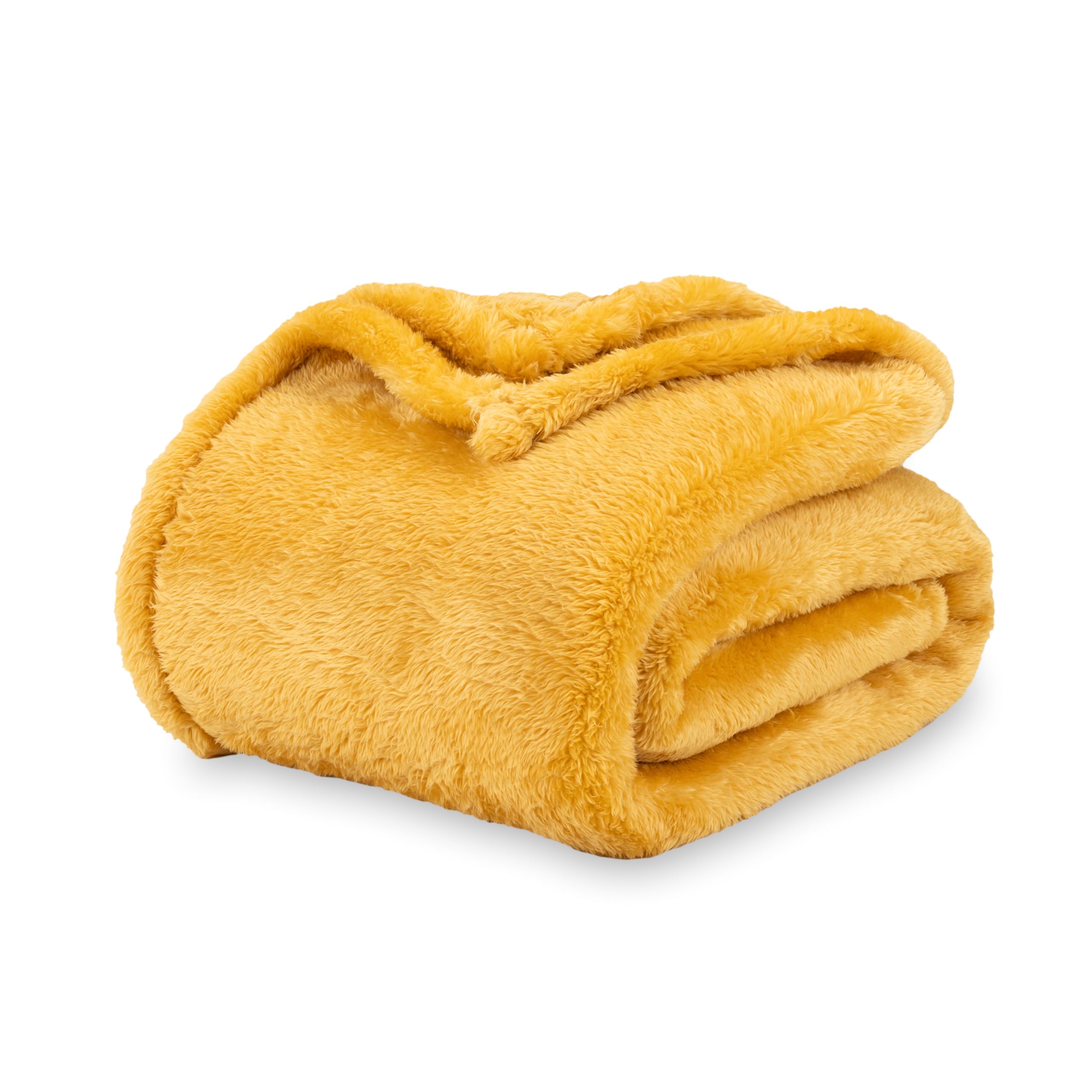 Berkshire Blanket Classic Extra-Fluffy Plush Throw Blanket, Soft Fuzzy Fluffy Long Hair Throw Blanket For Couch Sofa Bed, Ochre,