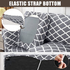 Searchi Stretch Sofa Cover Printed Couch Cover, Floral Pattern 4 Pieces Sofa Slipcover With 3 Separate Cushion Cover, Washable Furniture Protector For Living Room(Sofa, Gray+White)