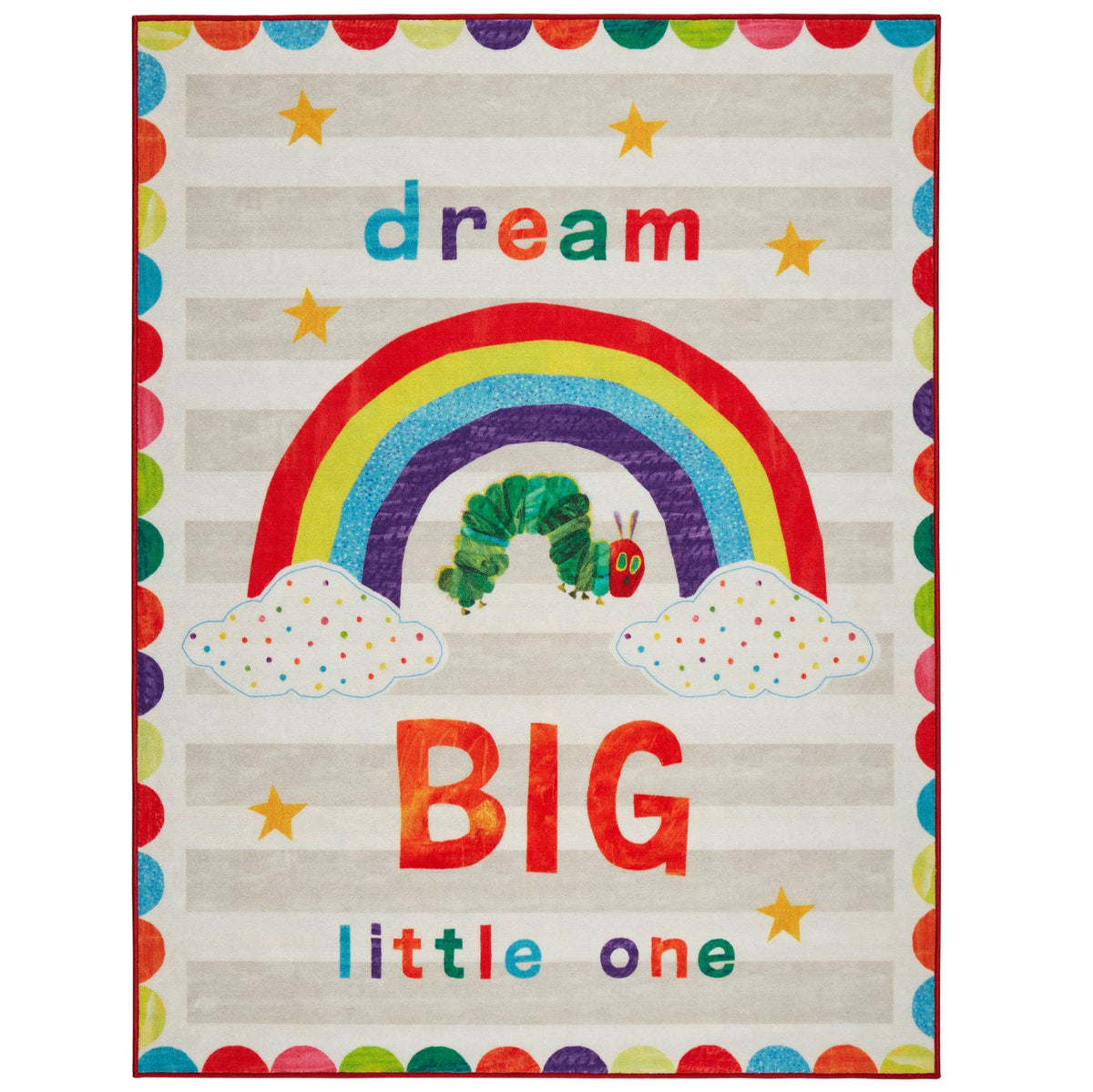 Eric Carle 'The Very Hungry Caterpillar Elementary Dream Big Little One Kids Machine Washable Area Rug, White/Grey, 4'11'X6'6'
