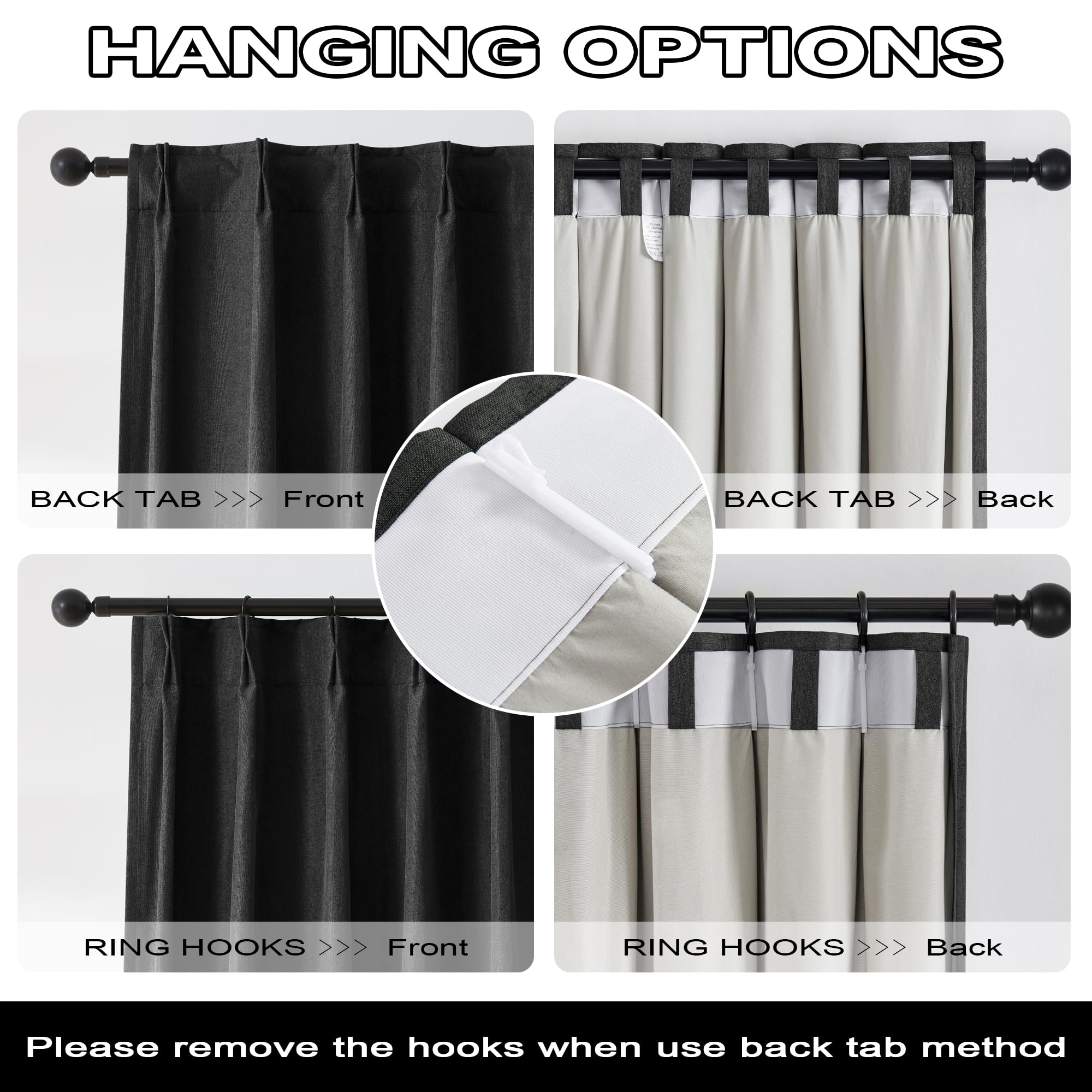 Dualife Black Out Pinch Pleated Curtain Drapes 104 Inch Length For Living Room, Back Tab With Hooks For Track System,Energy Savi