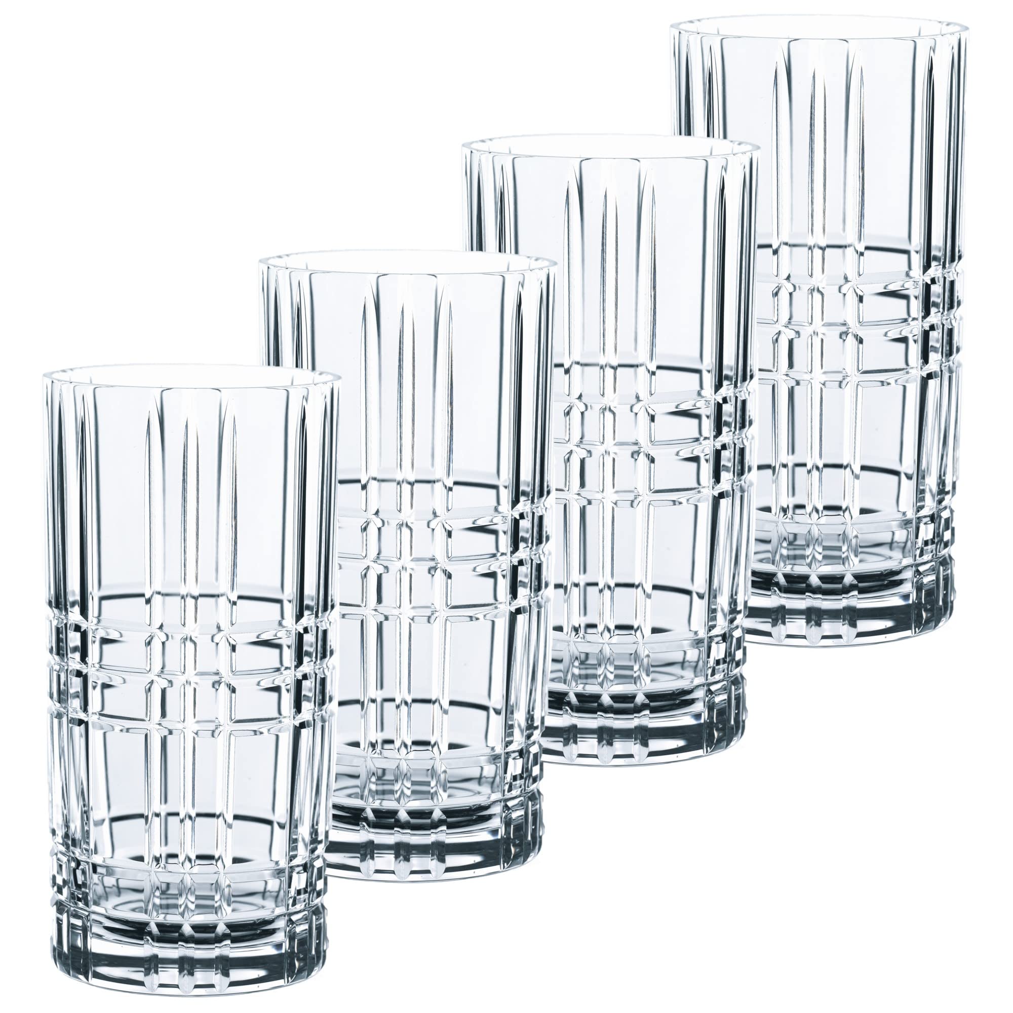 Nachtmann Square Collection Crystal 6-inch Long Drink, Set of 4, Clear Glass, For Cocktails or Non- Alcoholic Beverages,15-Ounce
