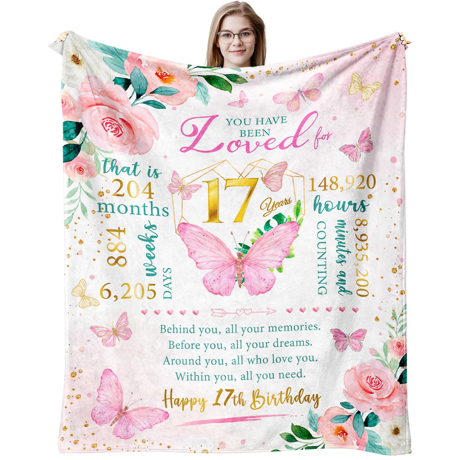 Birthday Gifts For 17 Year Old Girl Throw Blanket 60'X50', 17 Year Old Girl Birthday Gift Ideas, 17Th Birthday Gifts For Teen