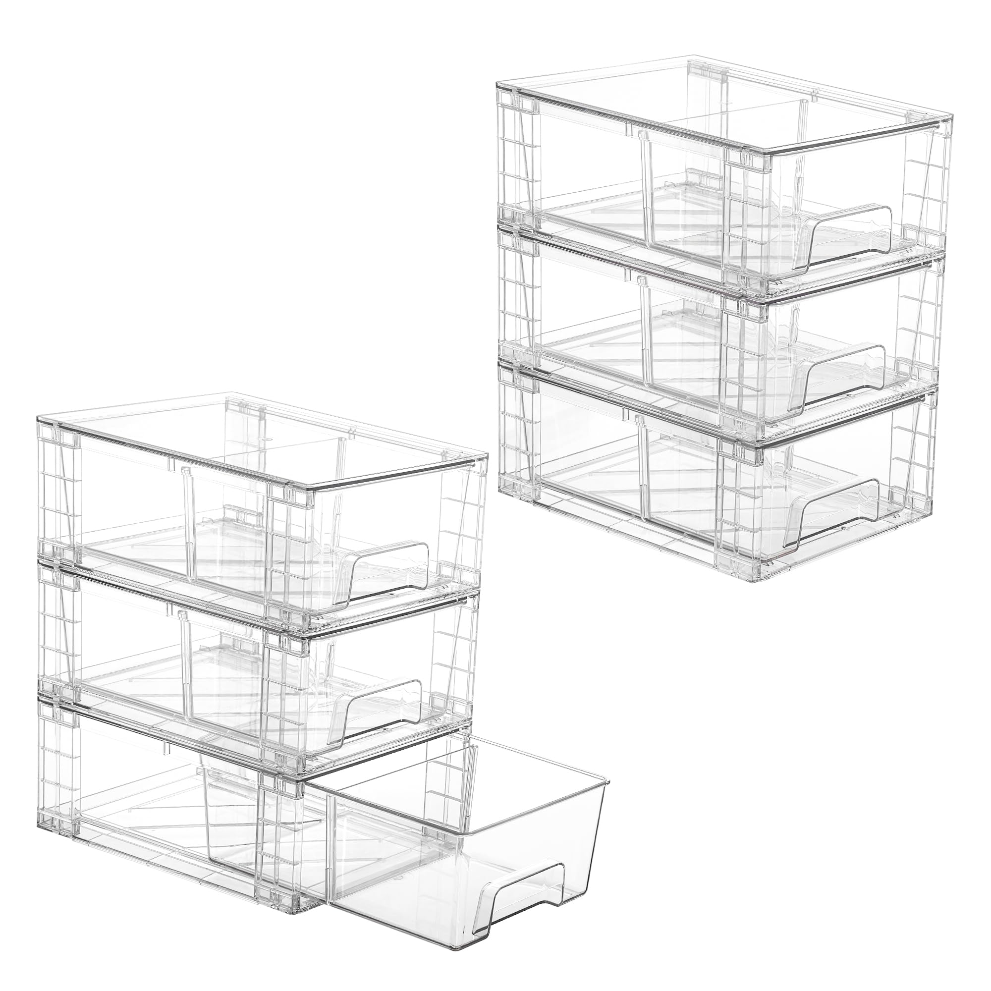 Vtopmart 6 Pack Stackable Storage Drawers,Clear Acrylic Drawer Organizers With Handles, Easily Assemble Containers For Fridge, B