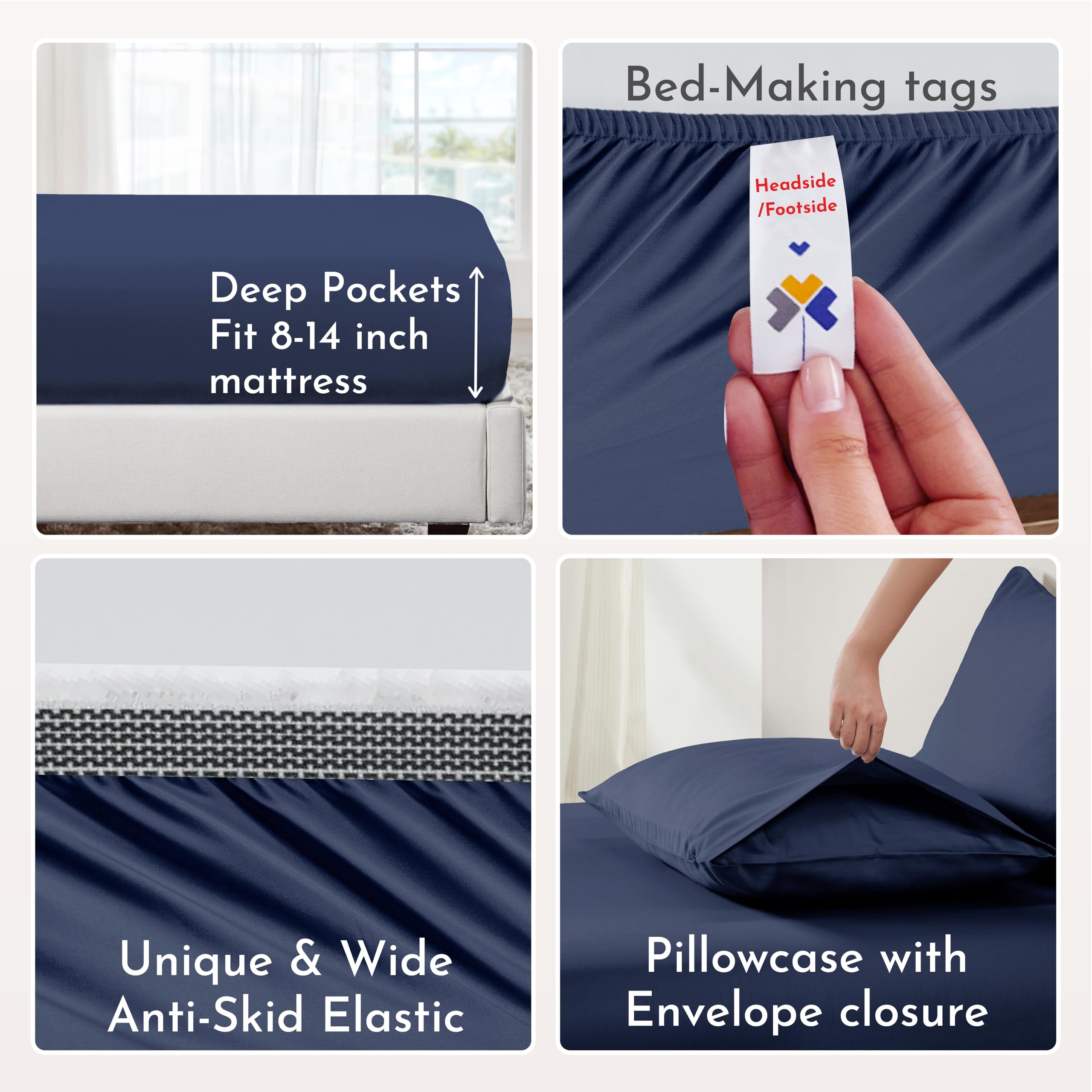 California Design Den 100% Organic Cotton Twin Xl Sheet Set, Deep Pockets Percale Sheets, Gots Certified Soft, Crisp, Cooling Sheets, Xl Twin Sheets, Navy Blue Sheets For Dorm, Hospitals