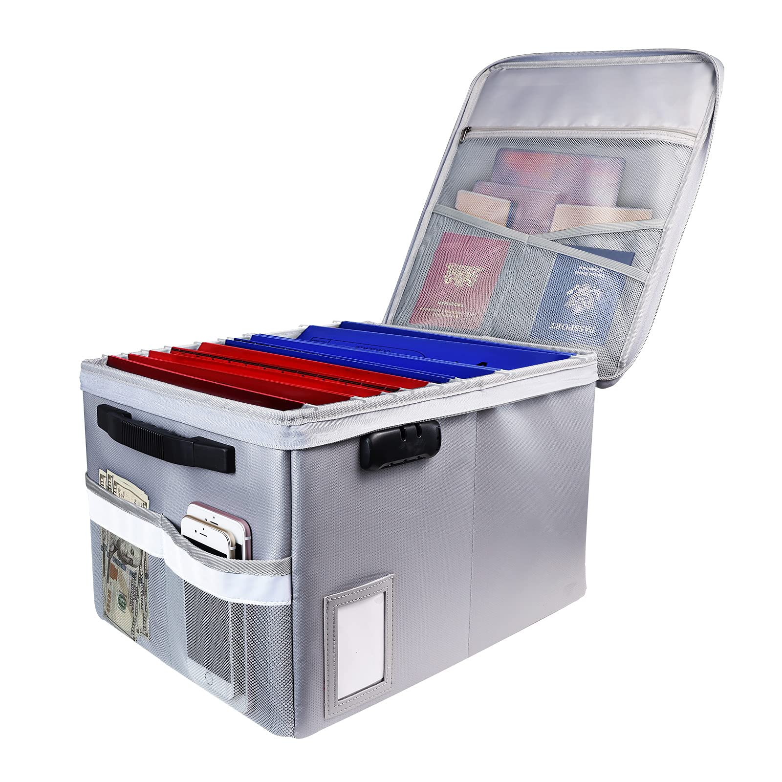 File Box With Lock, Fireproof Document Box File Organizer Box, Portable Office Collapsible File Storage With Reflective Strip Fo