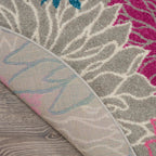 Nourison Passion Grey 5'3' X Round Area Rug, Floral, Farmhouse, Easy Cleaning, Non Shedding, Bed Room, Living Room, Dining Room, Kitchen, (5' Round)