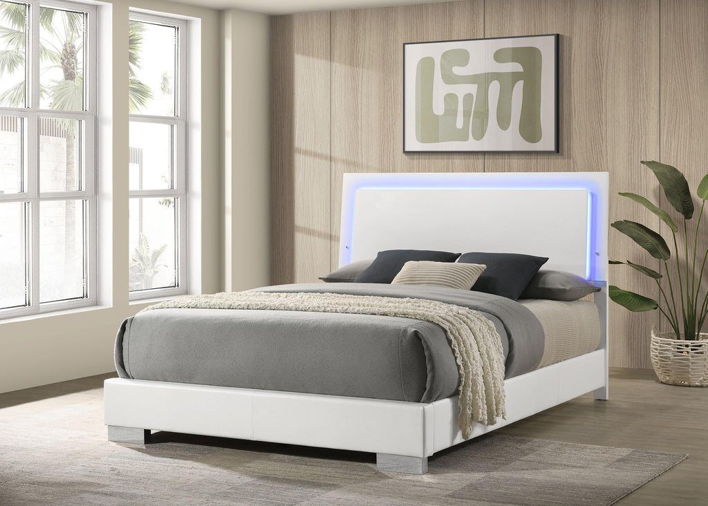 Coaster Home Furnishings Felicity Contemporary Leatherette Upholstered Queen Size LED Panel Bed Frame 49-inch Headboard White High Gloss 203500Q